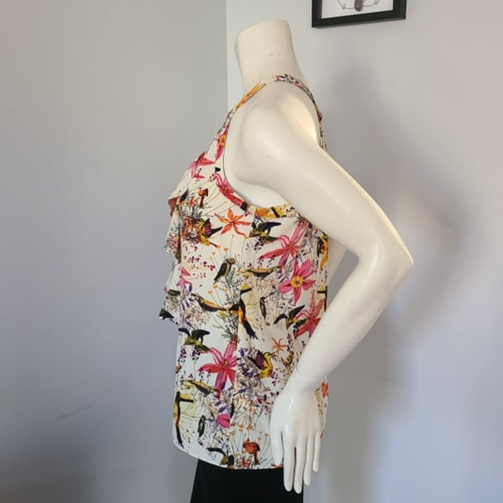Banana Republic - Floral/Bird Print Flounce Sleeveless Blouse - Picture 3 of 9
